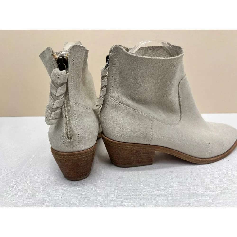 JOIE Adria Ankle Boot Women 8 Grey Good Suede Braided Zip Block Heel Bootie